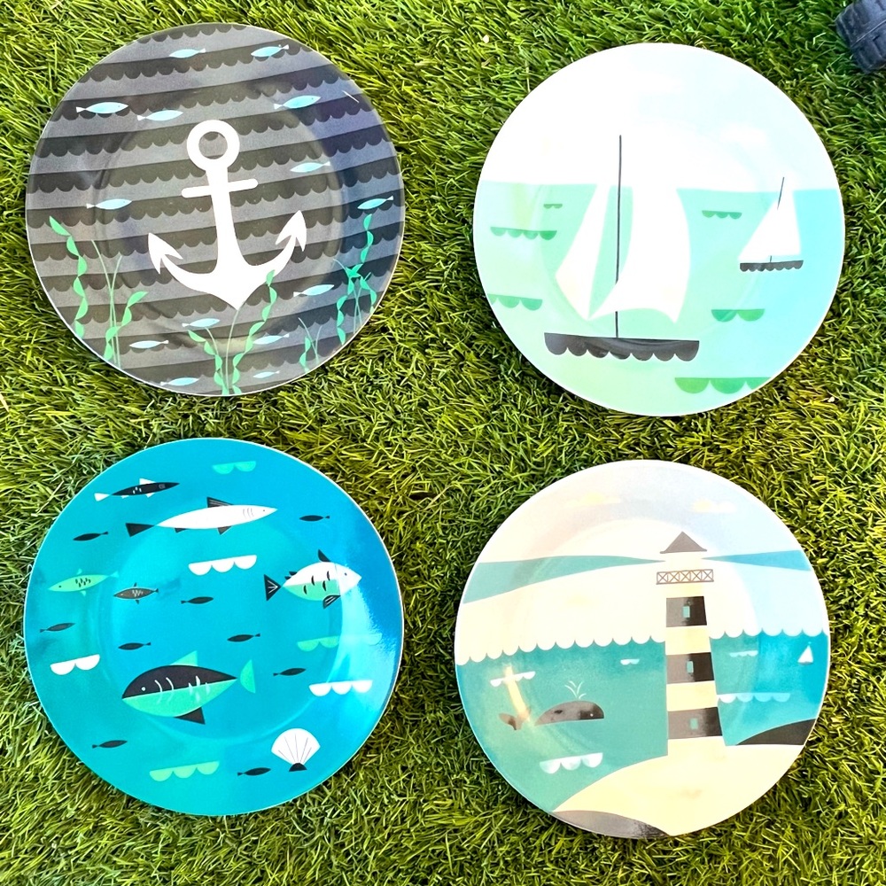 MAGPIE Ahoy Nautical side Plates By  Tom Frost.  Dessert Plates- SET OF 4